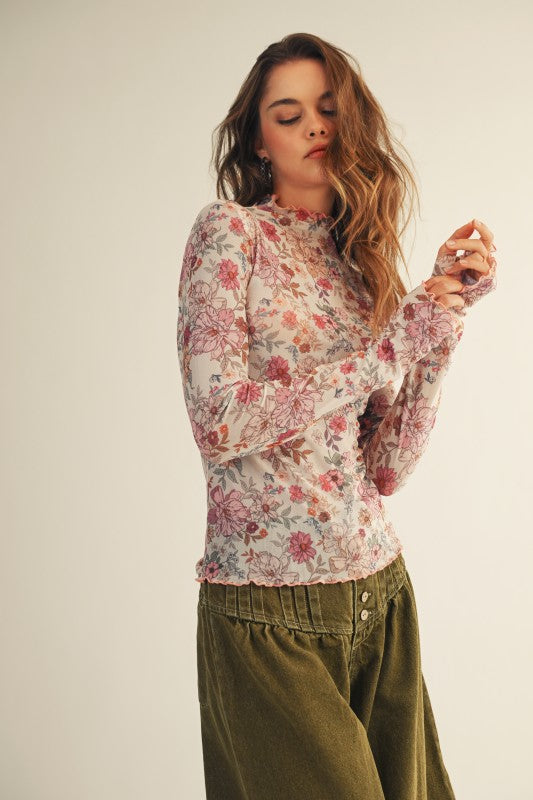Spring Blooms Floral Mesh Layer Top