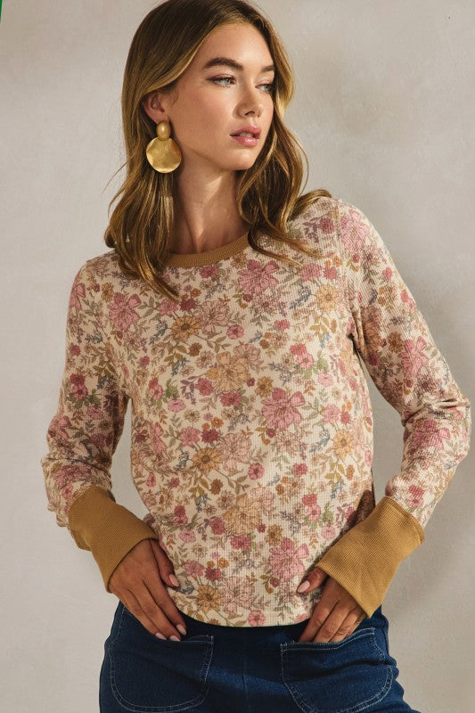 Bunny Hill Floral Waffle Knit Top