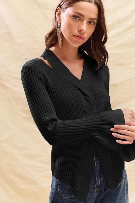 Twisted Heart (Black) Twist Front Sweater