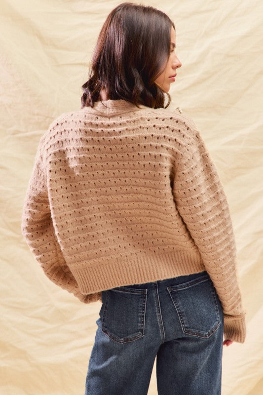 Check It Out (Tan) Laced Ribbon Cardigan