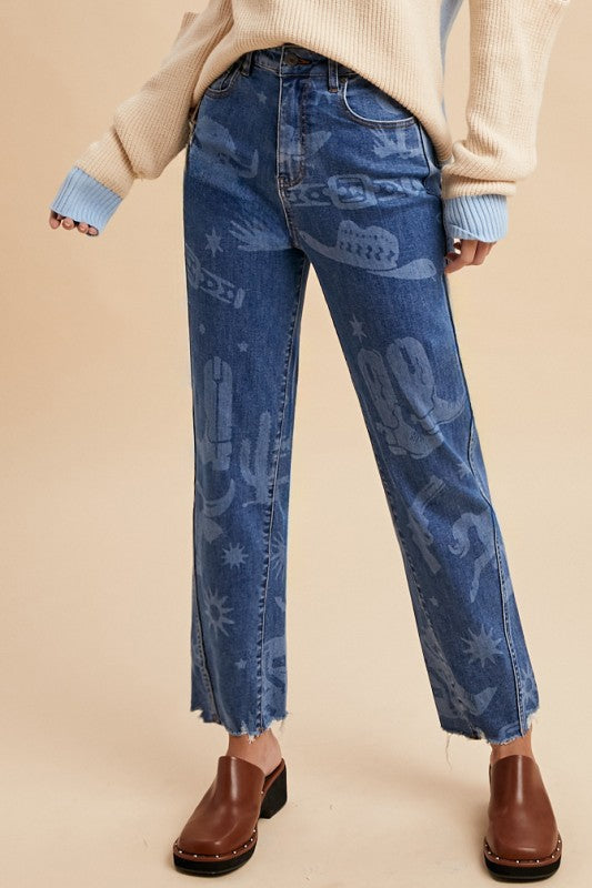 Western Wonderland Print Cropped Jeans