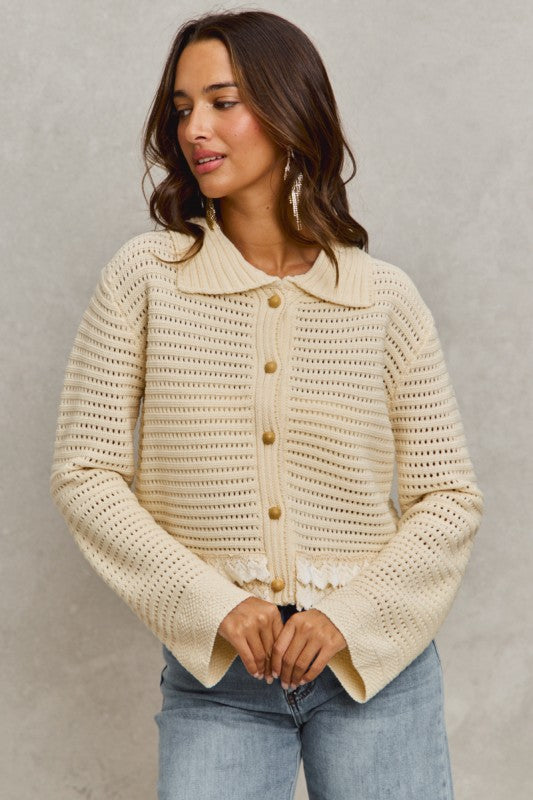 Dainty Darling (Crm)  Lace Trim Cardigan