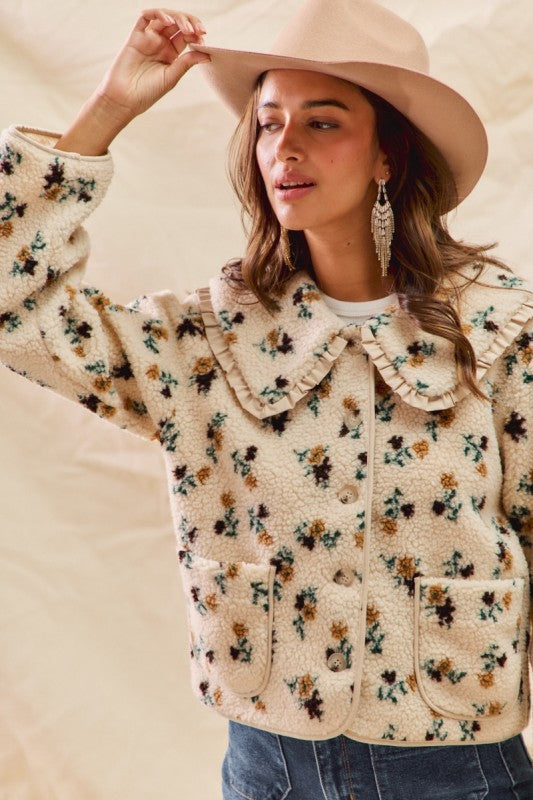 Dolled Up Floral Doll Collar Sherpa Jacket