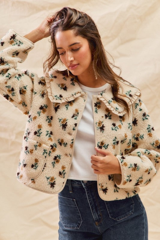 Dolled Up Floral Doll Collar Sherpa Jacket