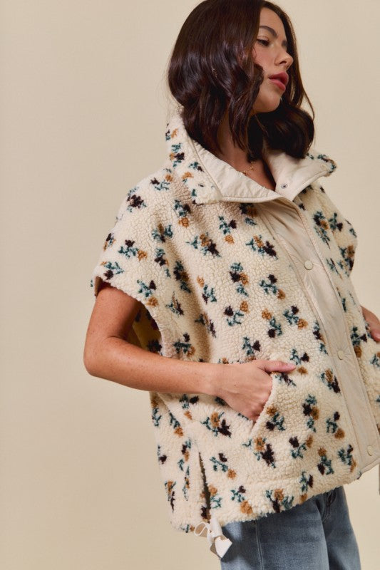Winter Garden Floral Sherpa Vest