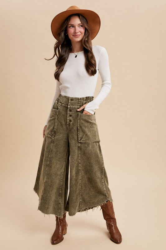 Inspiration Point (Olive) Crop Cord Pants