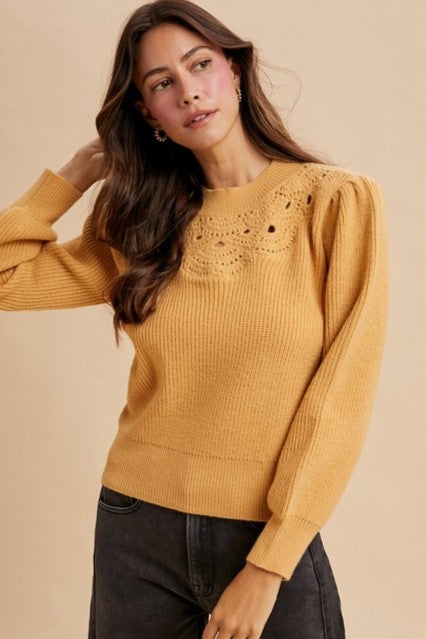 Marigold Blooms Crochet Detail Sweater