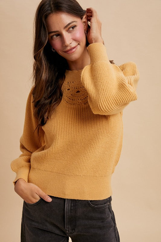 Marigold Blooms Crochet Detail Sweater