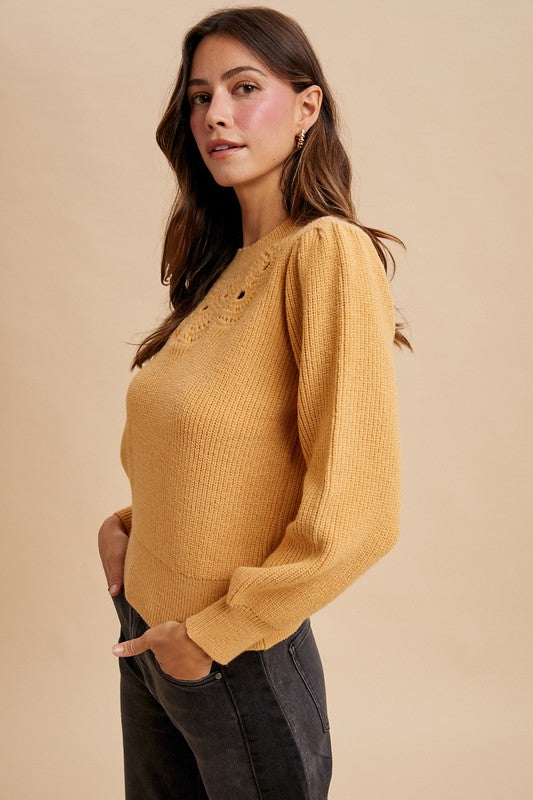 Marigold Blooms Crochet Detail Sweater