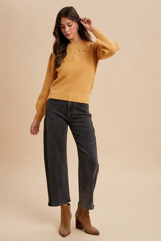 Marigold Blooms Crochet Detail Sweater