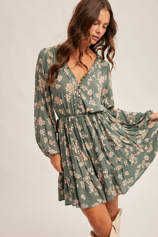 Take Time (Hunter Grn) Floral Dress