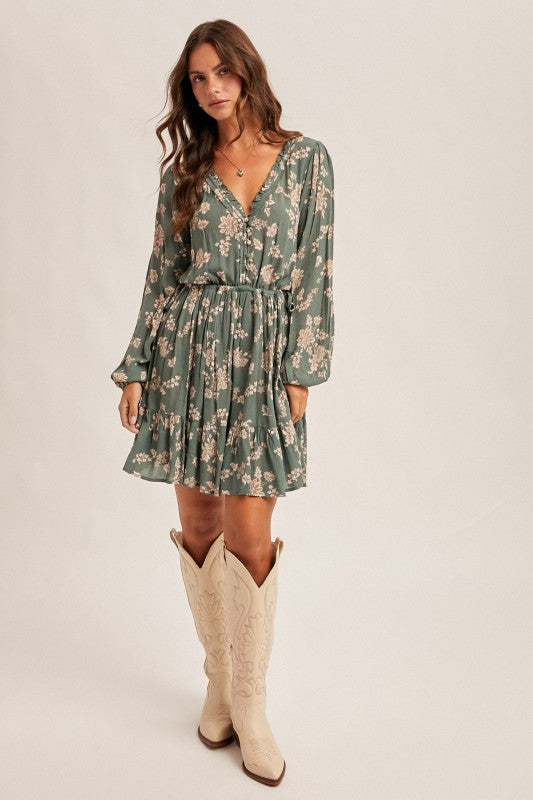 Take Time (Hunter Grn) Floral Dress