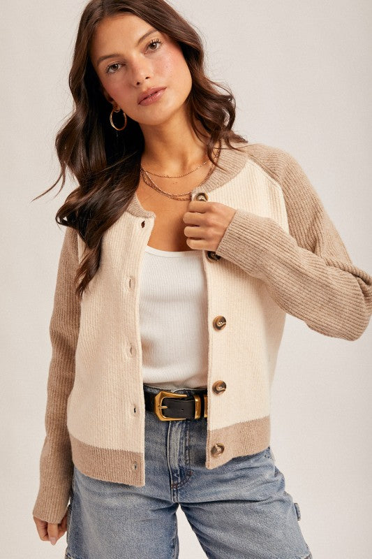 Varsity Letter (Cream) Colorblock Cardigan