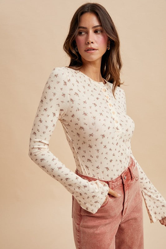 Roaming Roots Floral Henley Bodysuit