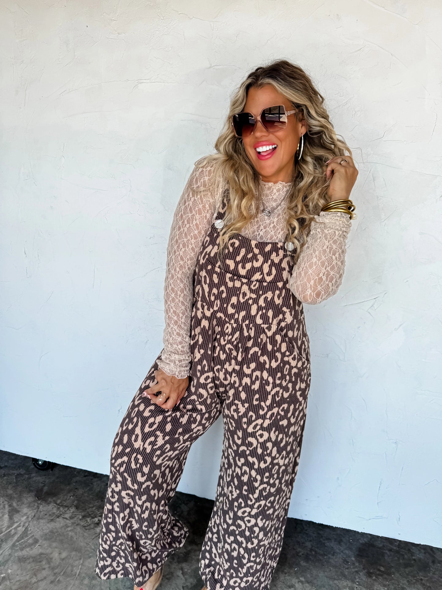 Wild Flair Cheetah Ribbed Overalls