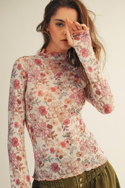 Spring Blooms Floral Mesh Layer Top