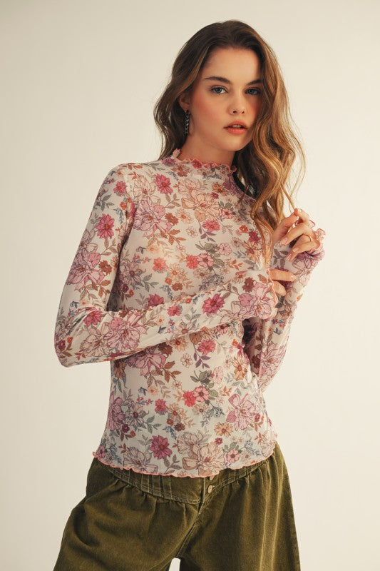Spring Blooms Floral Mesh Layer Top
