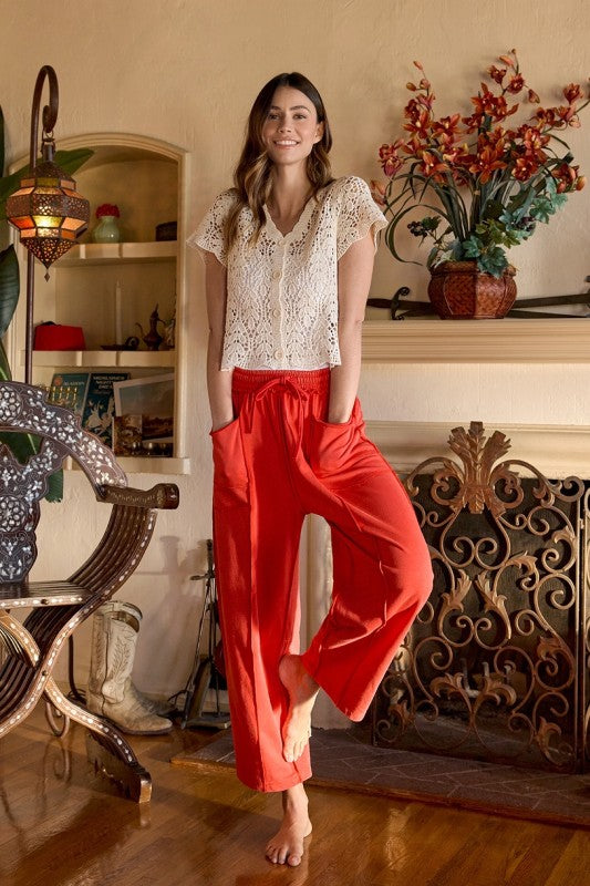 Never Better (Red) Min Wash Barrel Pants