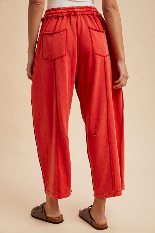 Never Better (Red) Min Wash Barrel Pants