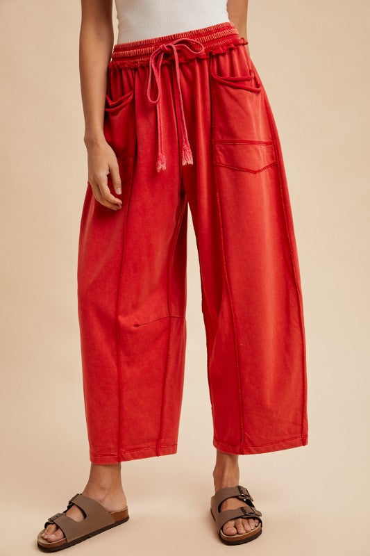 Never Better (Red) Min Wash Barrel Pants