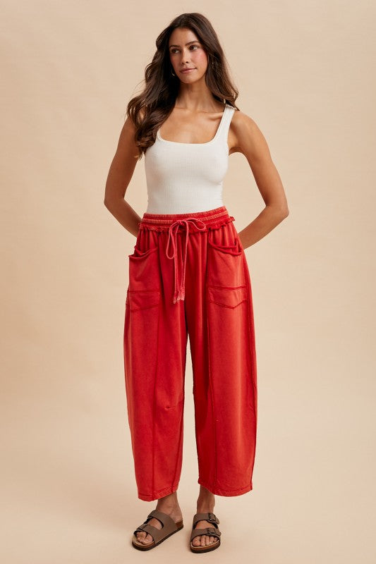 Never Better (Red) Min Wash Barrel Pants