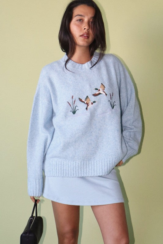 Duck Pond (Bluebell) Embroidered Sweater