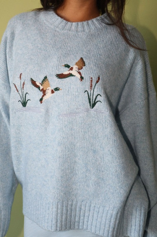 Duck Pond (Bluebell) Embroidered Sweater