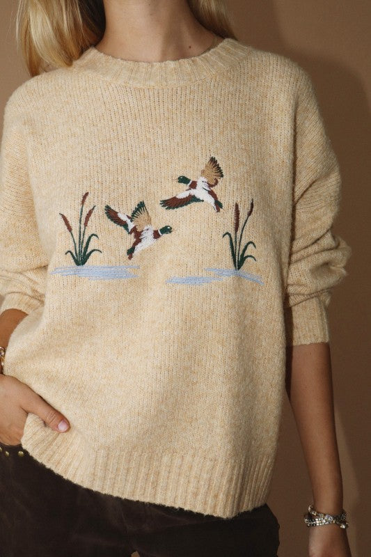 Duck Pond (Butter) Embroidered Sweater