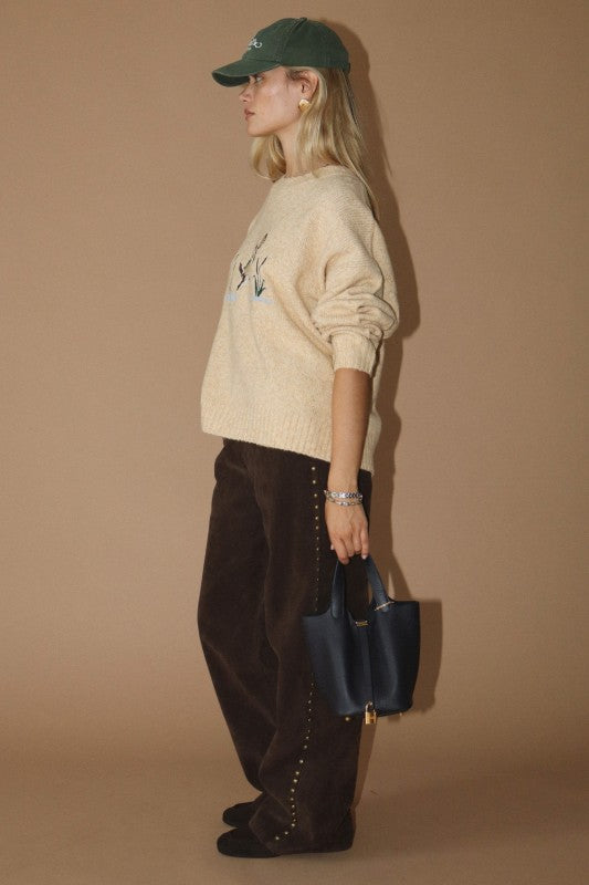 Duck Pond (Butter) Embroidered Sweater