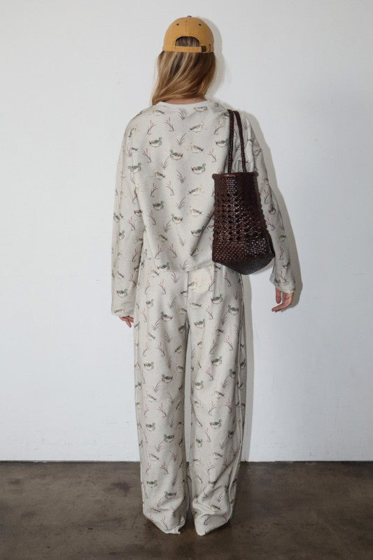 Lucky Duck (Greige) Wide Leg Pants