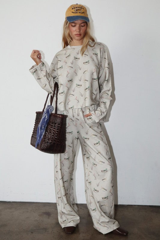 Lucky Duck (Greige) Wide Leg Pants