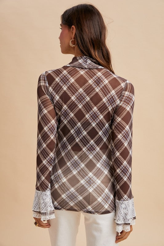 Good Vibes (Brown) Plaid Mesh Top