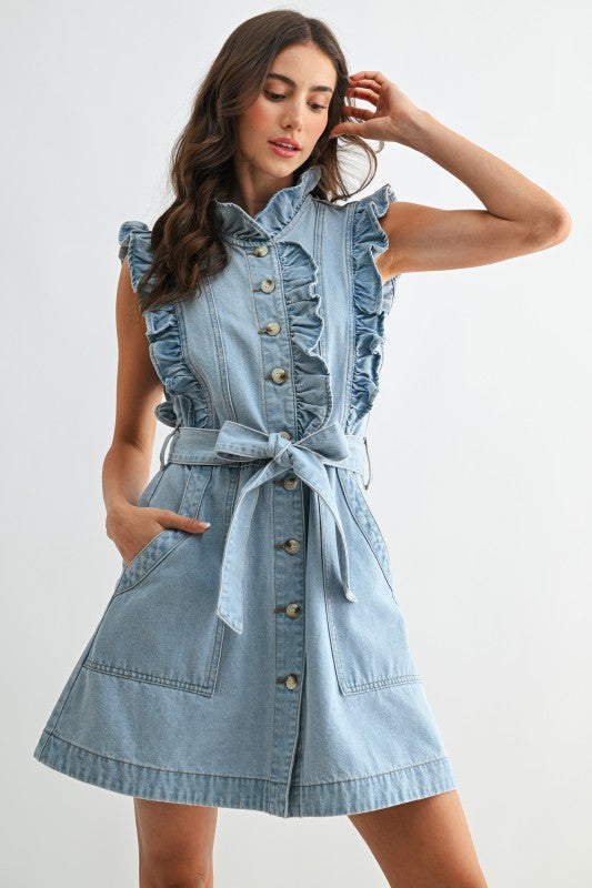 Grace & Grit Ruffle Denim Dress
