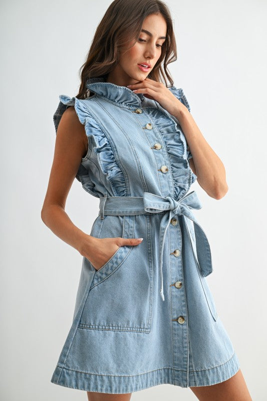 Grace & Grit Ruffle Denim Dress