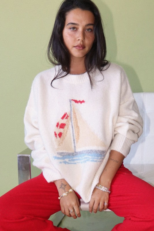 Sail Away (Cream) Sailboat Sweater