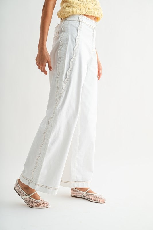 Dear Destiny (Ivory) Scallop Wide Leg Jean