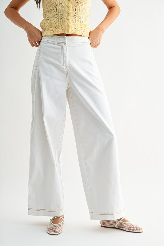 Dear Destiny (Ivory) Scallop Wide Leg Jean