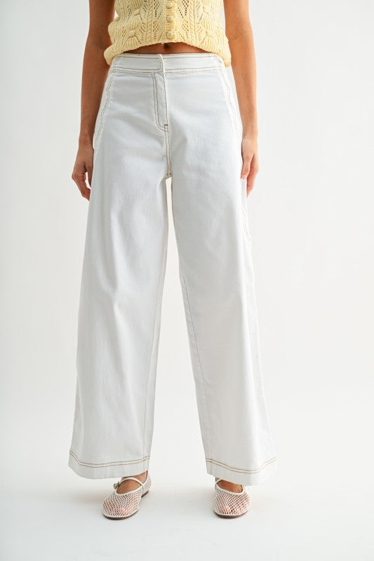 Dear Destiny (Ivory) Scallop Wide Leg Jean