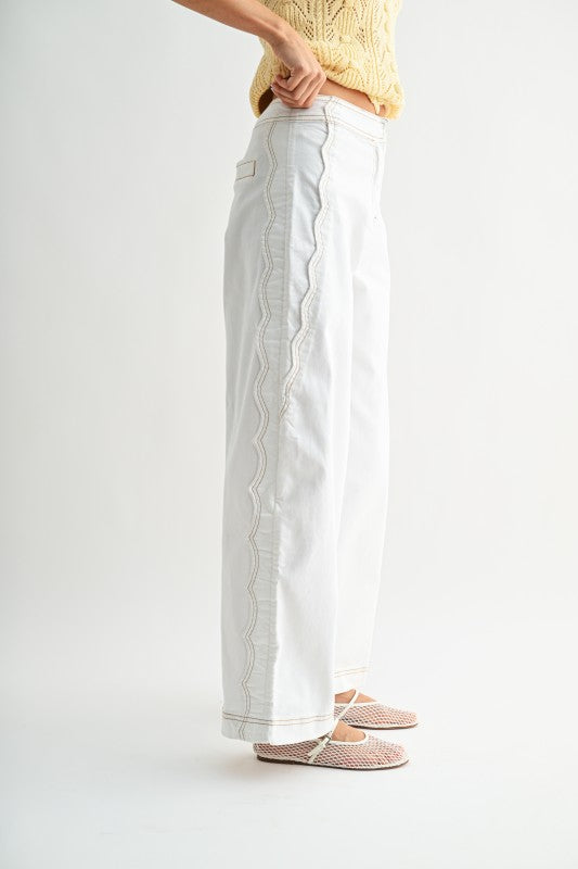 Dear Destiny (Ivory) Scallop Wide Leg Jean