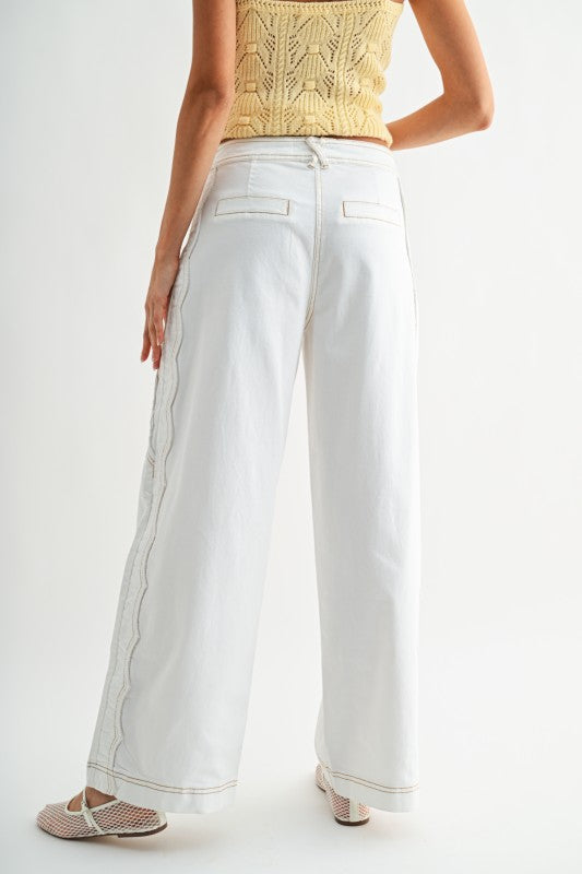 Dear Destiny (Ivory) Scallop Wide Leg Jean