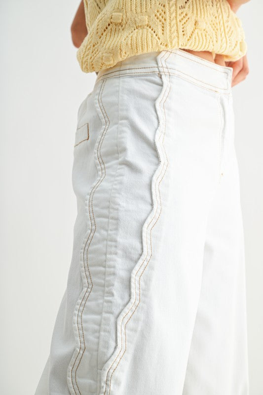Dear Destiny (Ivory) Scallop Wide Leg Jean