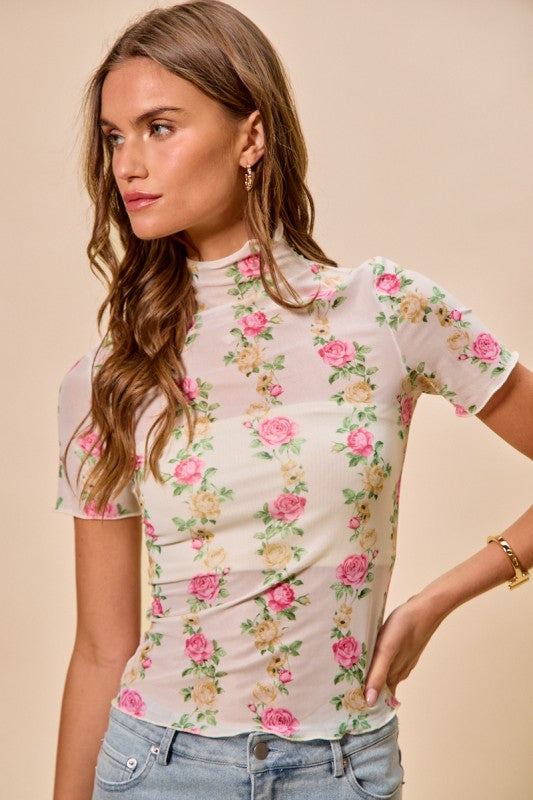 Rose Garden Short Sleeve Mesh Top