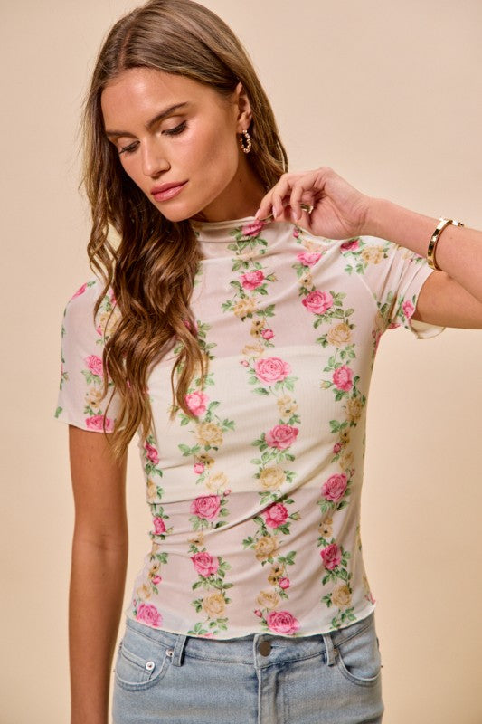 Rose Garden Short Sleeve Mesh Top – Luxe Lizzies