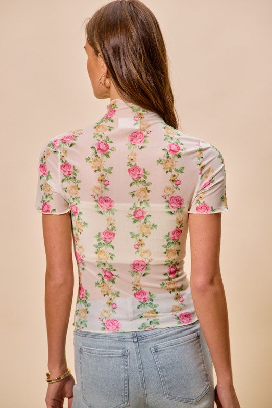 Rose Garden Short Sleeve Mesh Top