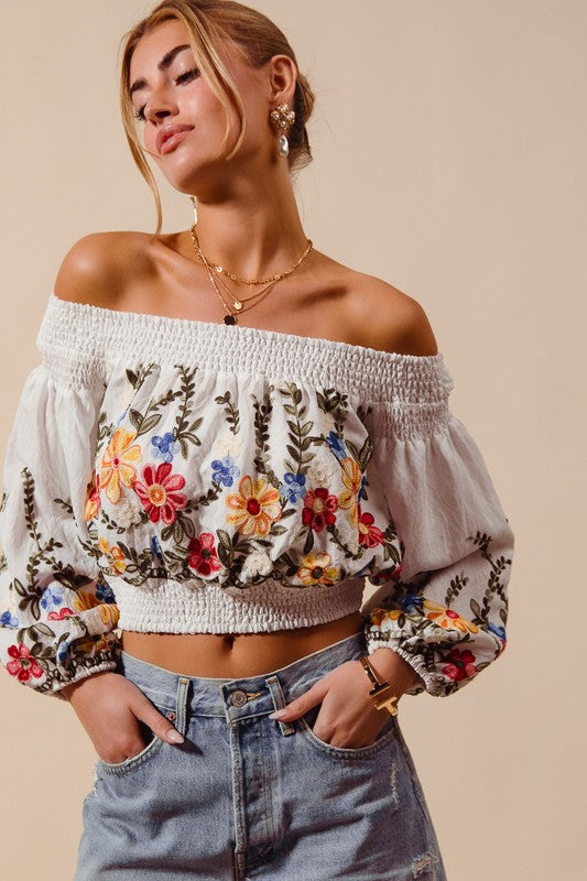 Festival Fever Floral Embroidered Crop Top