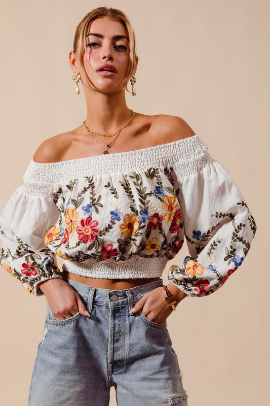 Festival Fever Floral Embroidered Crop Top