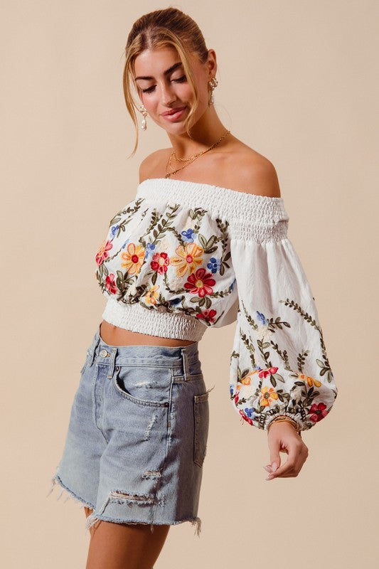 Festival Fever Floral Embroidered Crop Top