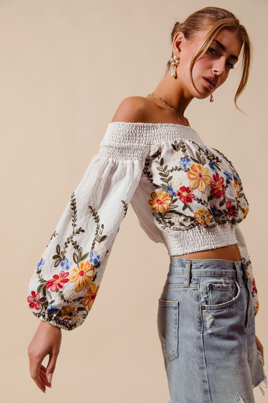 Festival Fever Floral Embroidered Crop Top