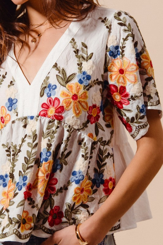 Gorgeous Garden Floral Embroidery Blouse