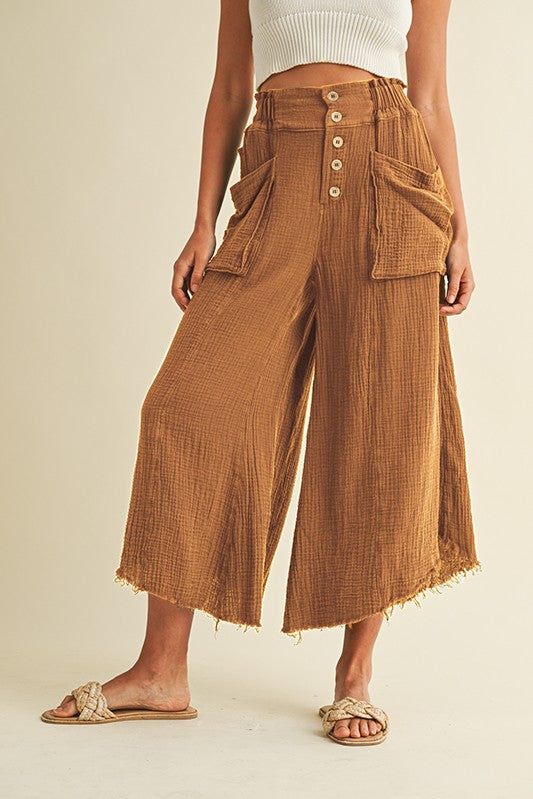 Starting Over (Camel) Crop Gauze Pants